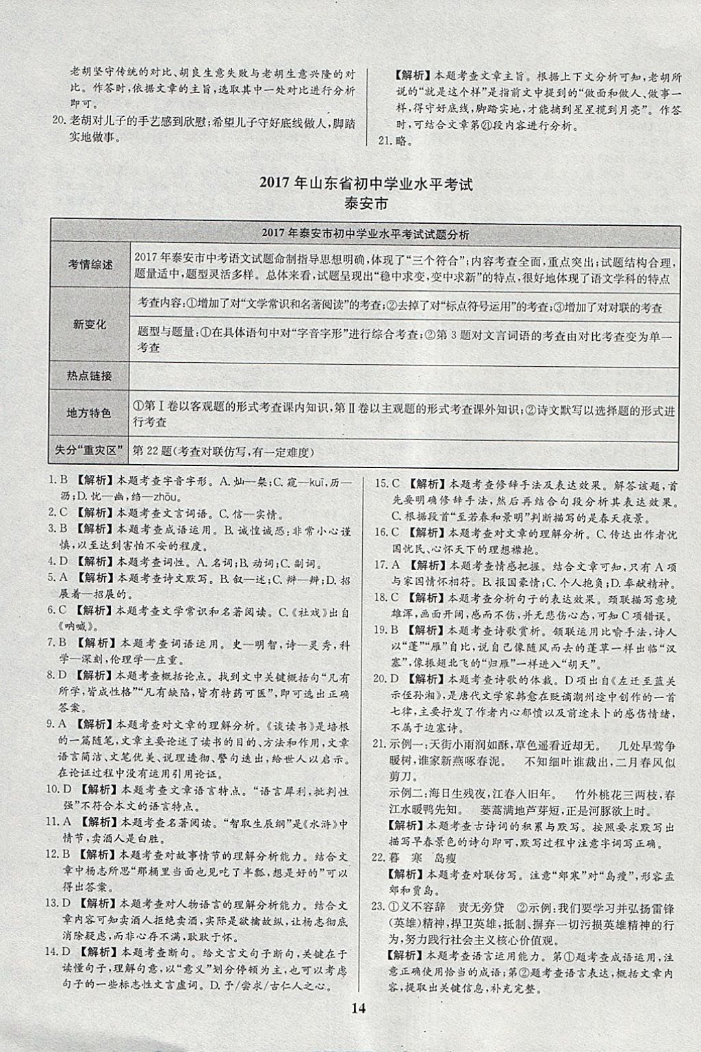 2018年智樂文化山東省初中學(xué)業(yè)水平考試專用中考真題匯編語文 參考答案第14頁