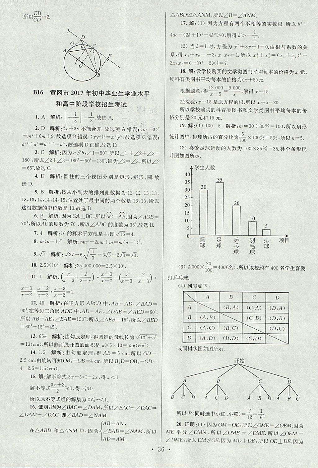 2018年江苏13大市中考试卷与标准模拟优化38套数学 参考答案第36页