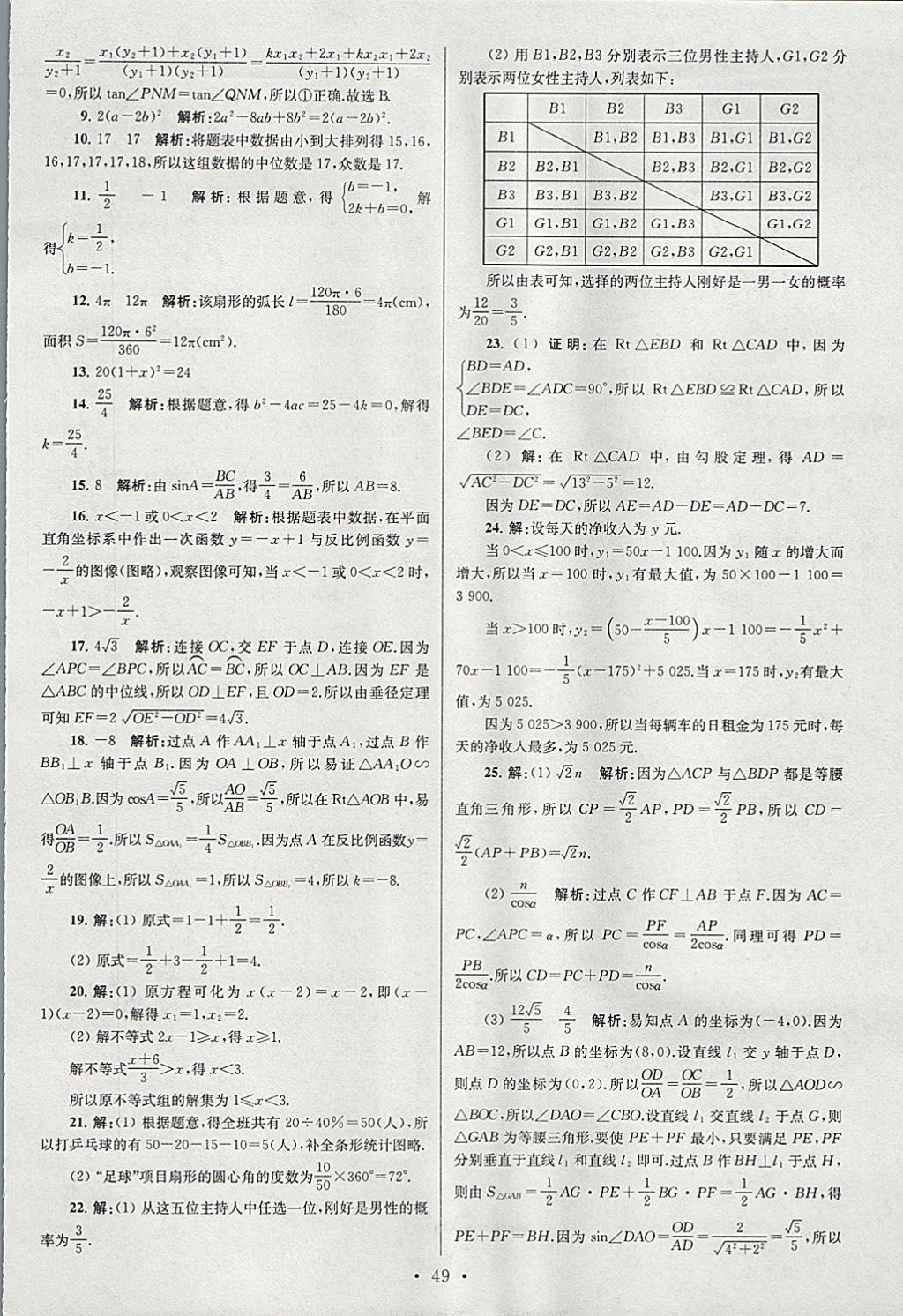 2018年江蘇13大市中考試卷與標(biāo)準(zhǔn)模擬優(yōu)化38套數(shù)學(xué) 參考答案第49頁