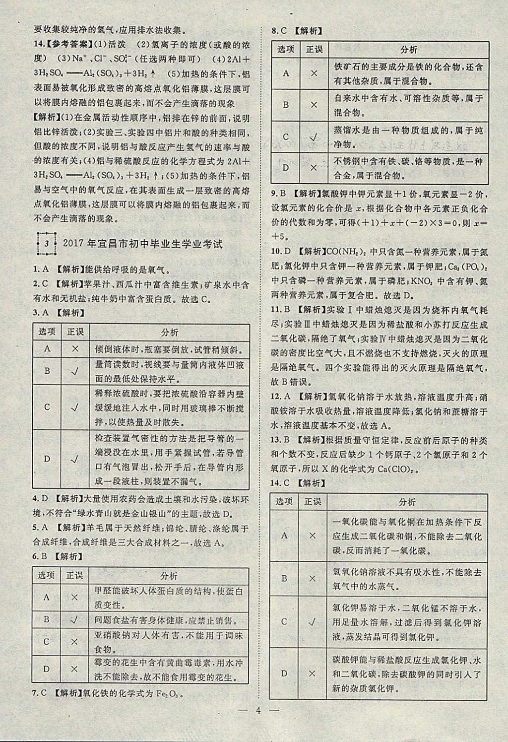 2018年智慧万羽湖北中考2017全国中考试题荟萃化学 参考答案第4页