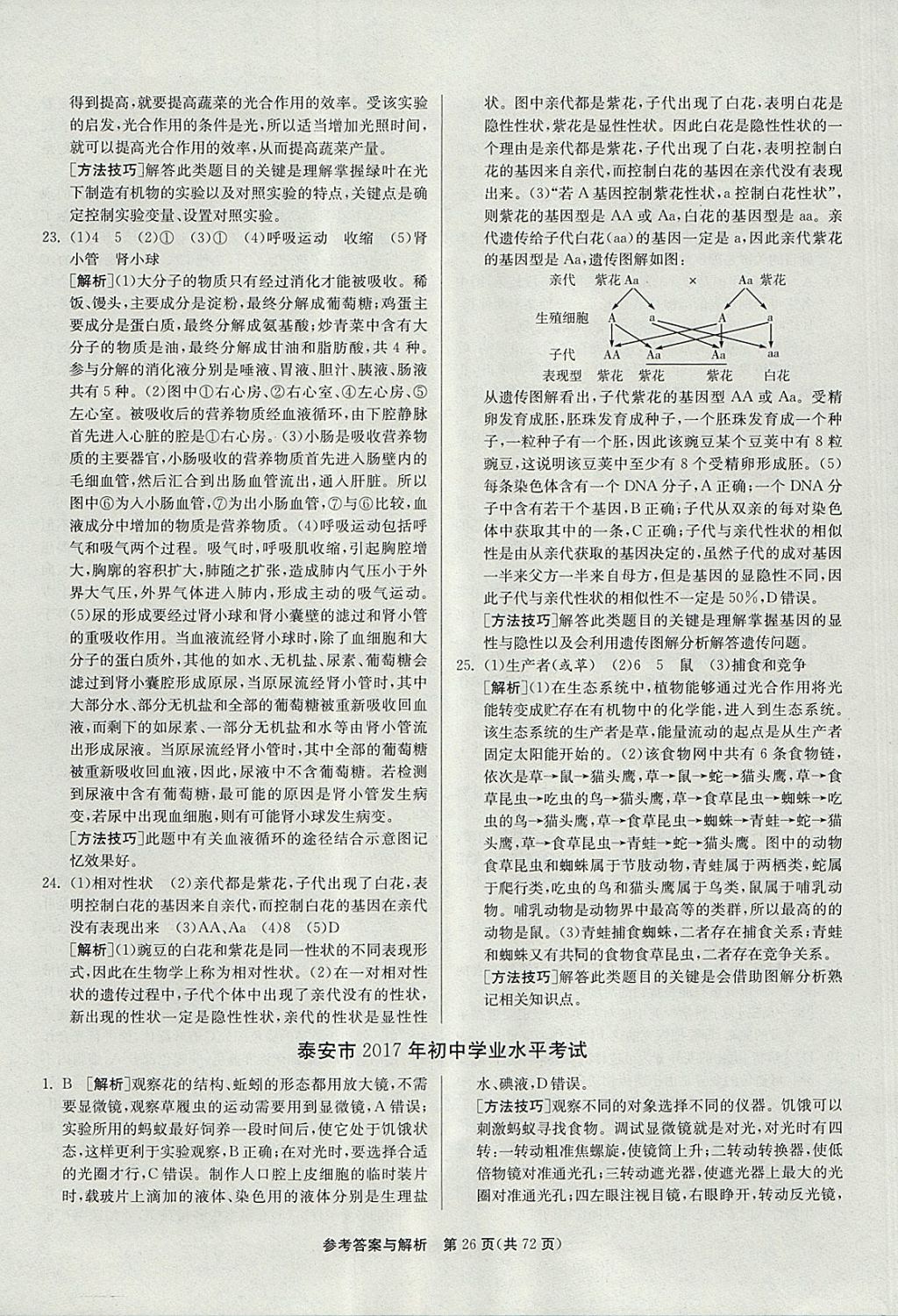 2018年春雨教育考必勝2017年山東省中考試卷精選生物 參考答案第26頁