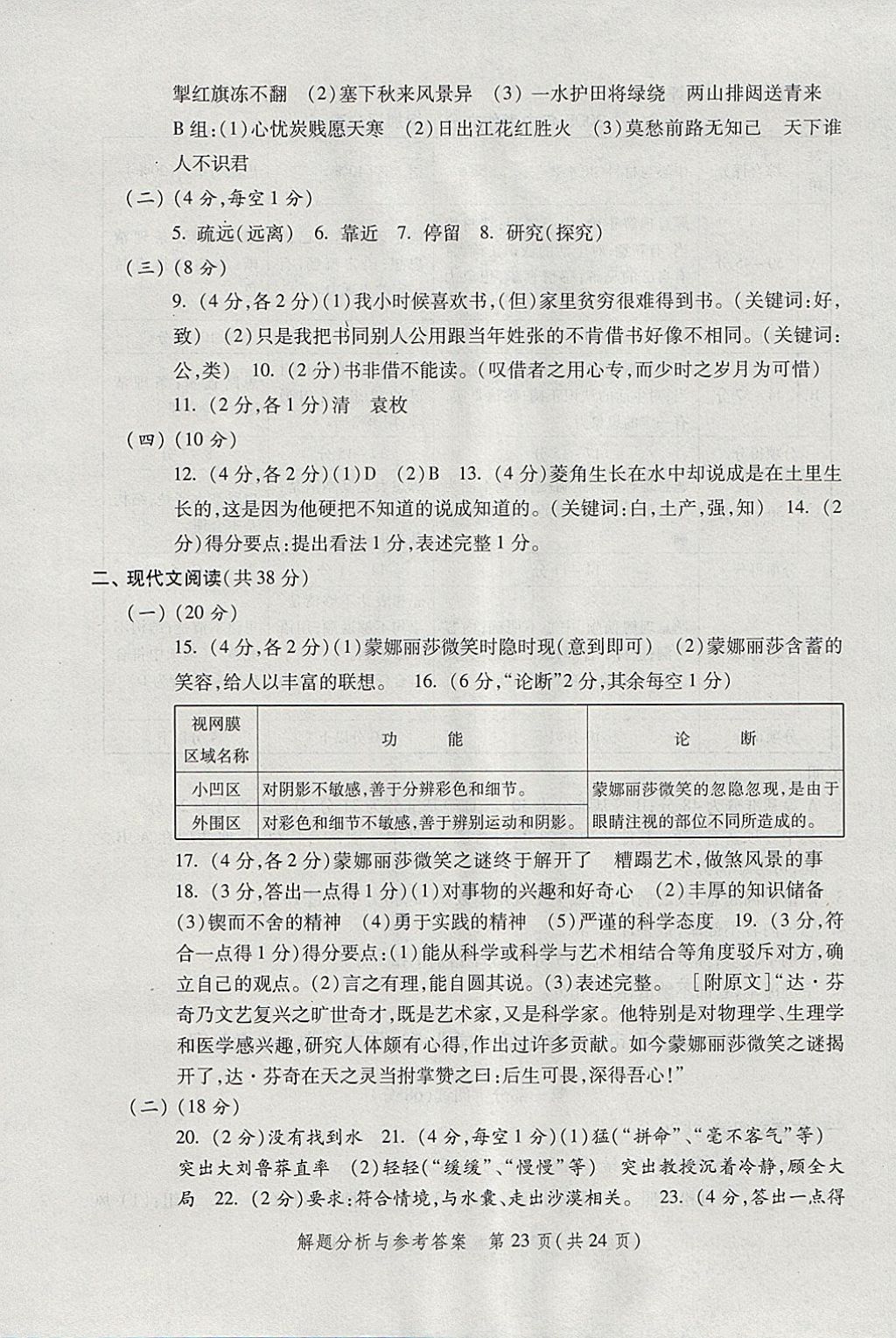 2018年灿烂在六月上海中考真卷语文 参考答案第23页