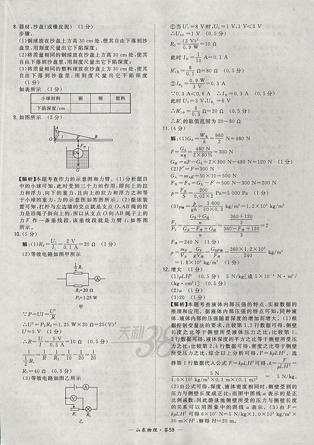 2018年天利38套山東省中考試題精選物理 參考答案第59頁(yè)