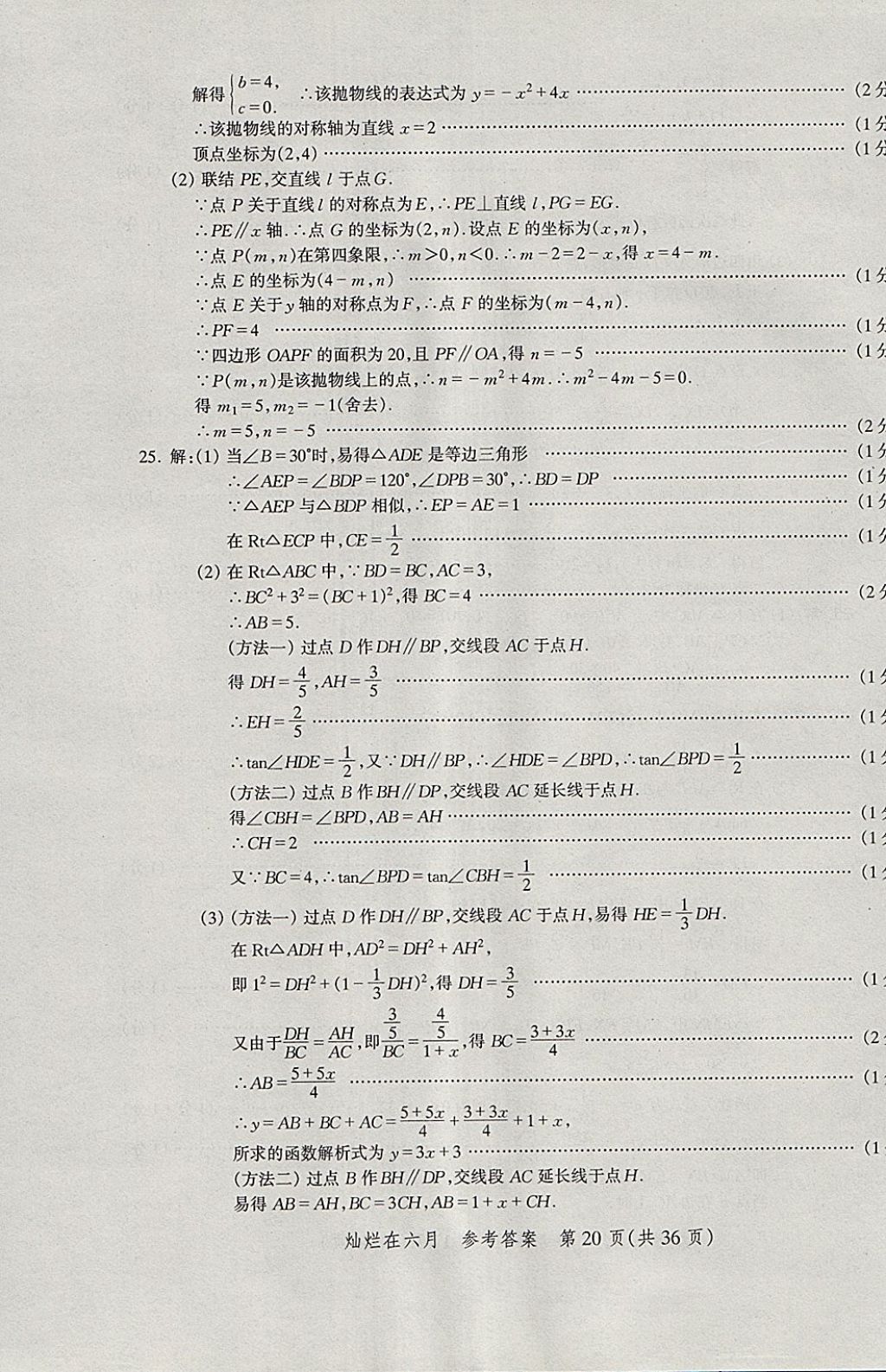 2018年灿烂在六月上海中考真卷数学 参考答案第20页