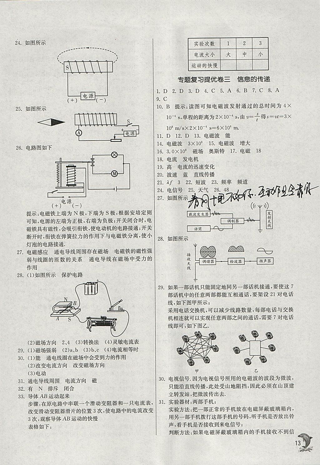 2018年实验班提优训练九年级物理下册人教版 参考答案第13页