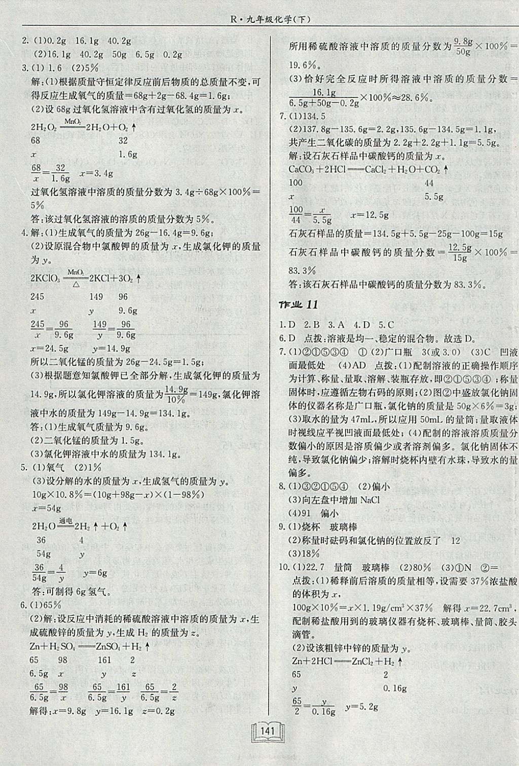 2018年启东中学作业本九年级化学下册人教版 参考答案第5页