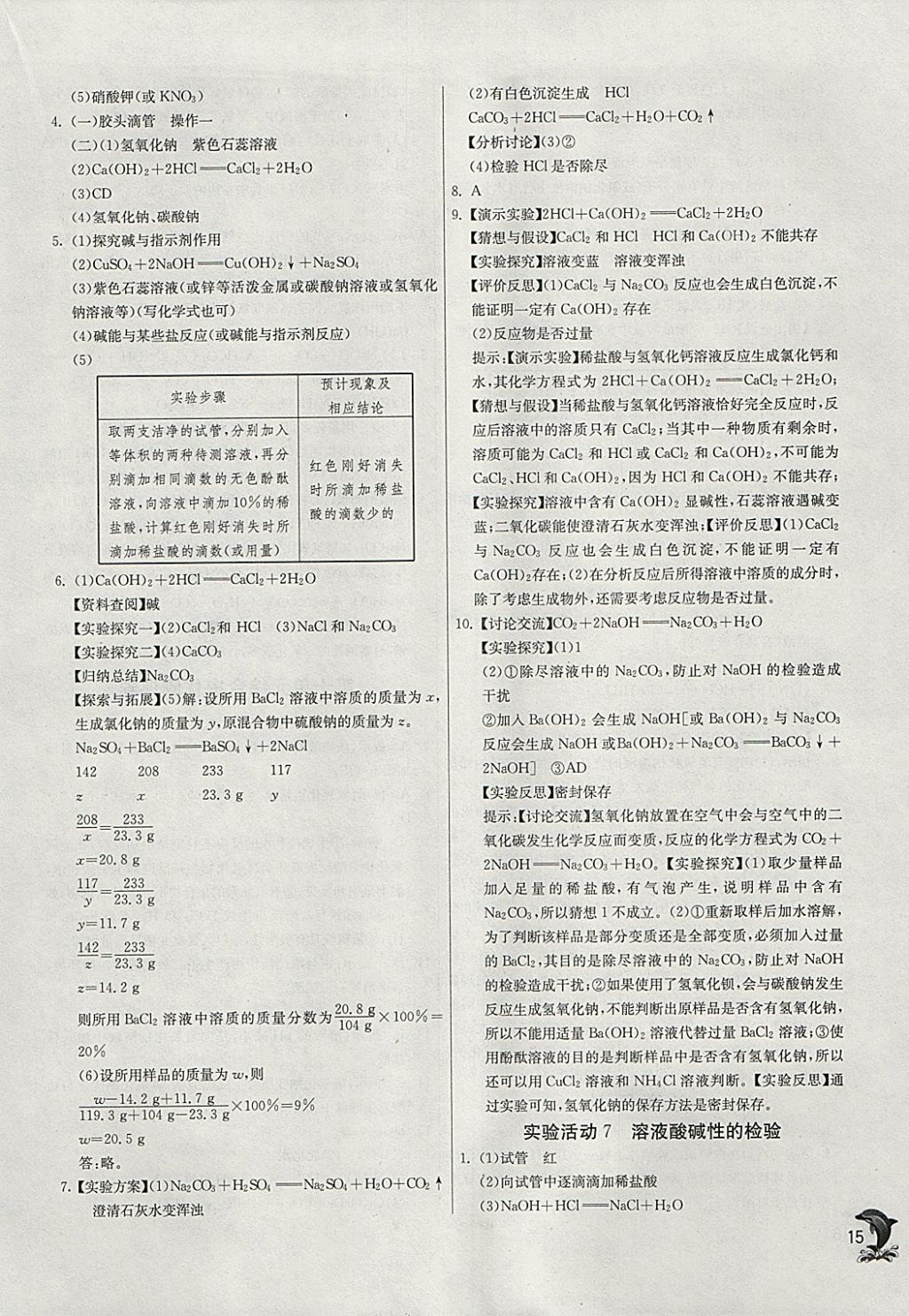 2018年实验班提优训练九年级化学下册人教版 参考答案第15页