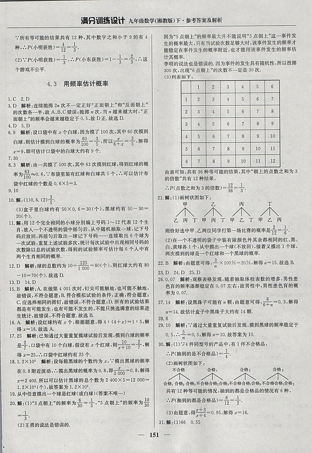 2018年滿分訓練設計九年級數(shù)學下冊湘教版 參考答案第40頁