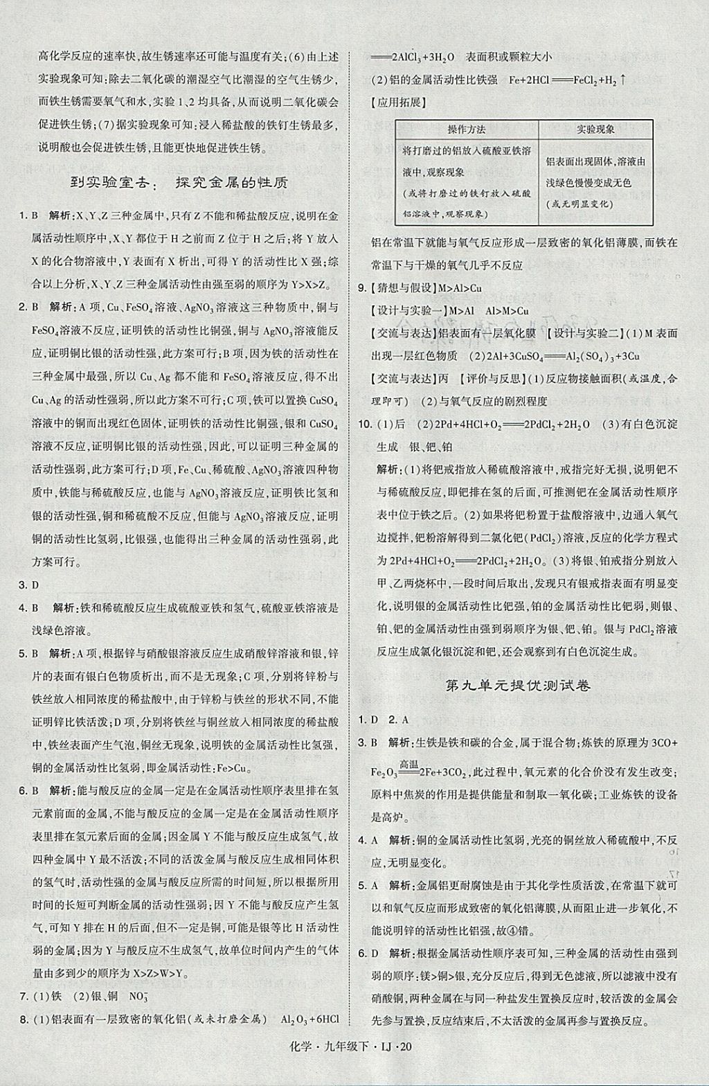 2018年经纶学典学霸九年级化学下册鲁教版 参考答案第20页