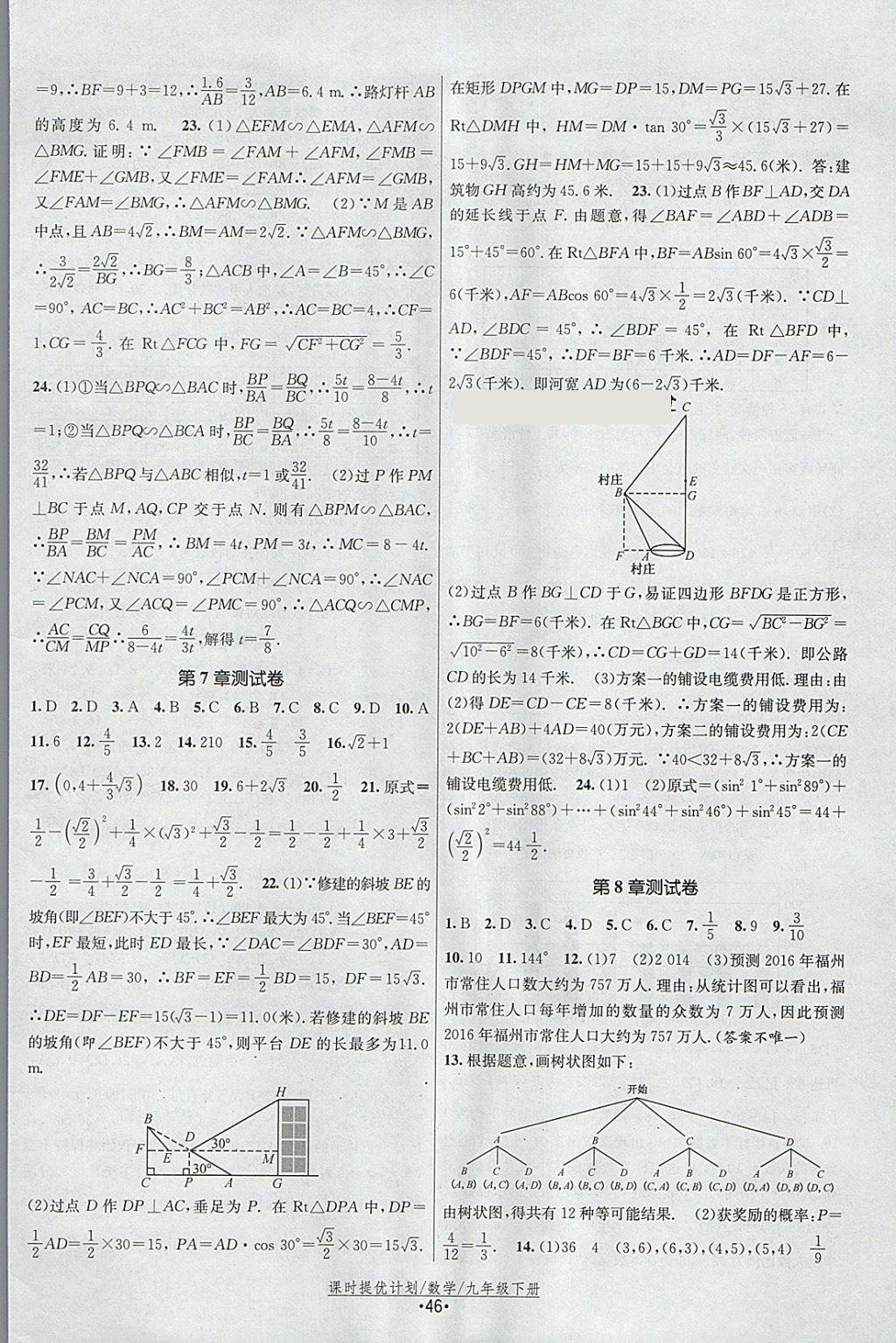 2018年課時(shí)提優(yōu)計(jì)劃作業(yè)本九年級(jí)數(shù)學(xué)下冊蘇科版 參考答案第22頁