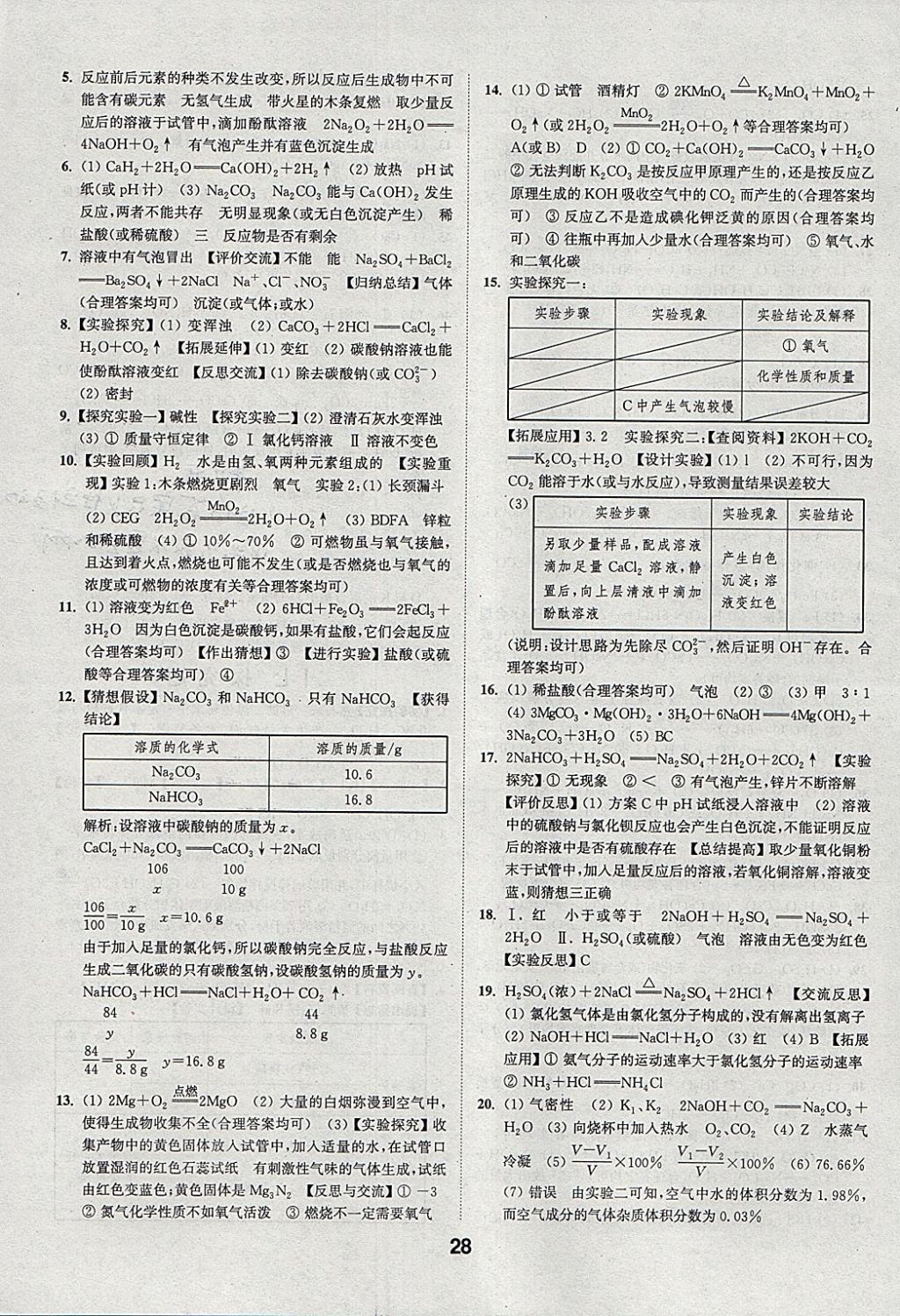 2018年通城學典全國中考試題分類精粹化學 參考答案第28頁