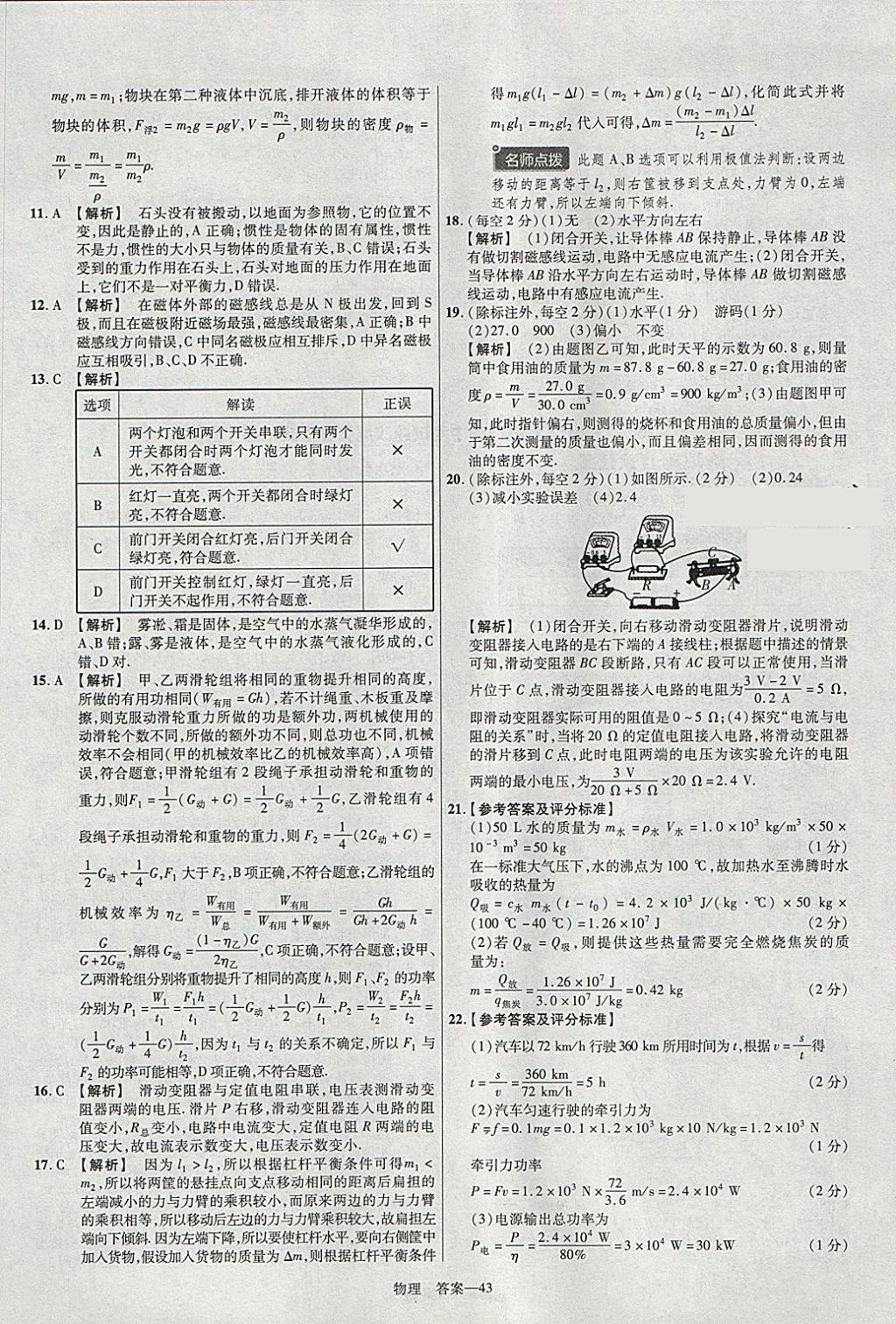 2018年金考卷安徽中考45套匯編物理 參考答案第43頁(yè)