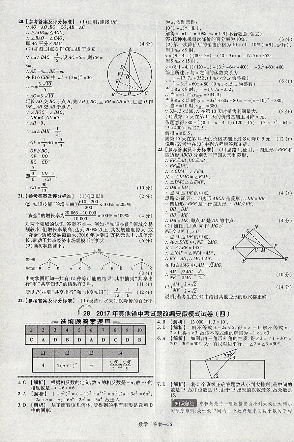 2018年金考卷安徽中考45套匯編數(shù)學(xué)第8年第8版 參考答案第56頁