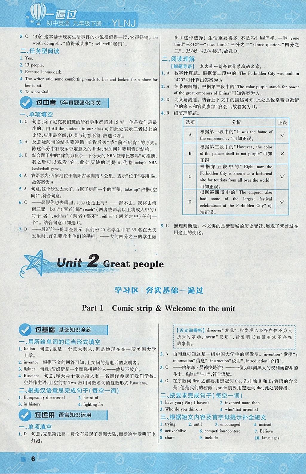 2018年一遍過(guò)初中英語(yǔ)九年級(jí)下冊(cè)譯林牛津版 參考答案第6頁(yè)