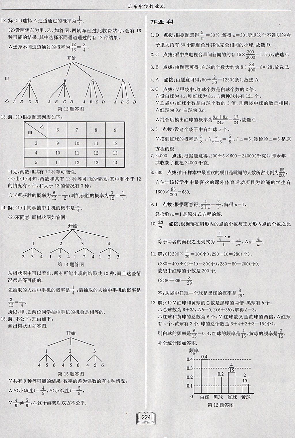 2018年启东中学作业本九年级数学下册江苏版 参考答案第48页