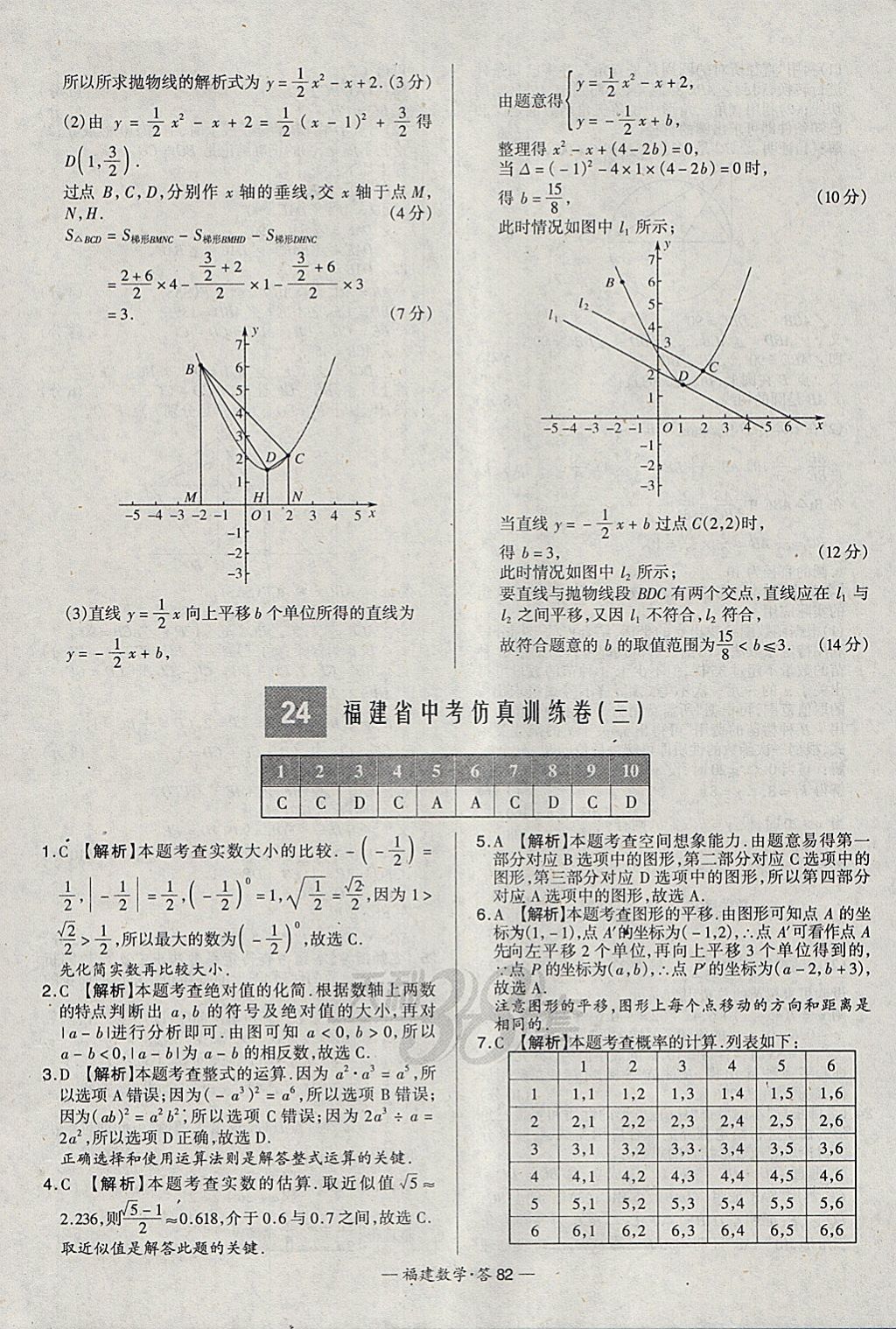 2018年天利38套福建省中考试题精选数学 参考答案第82页