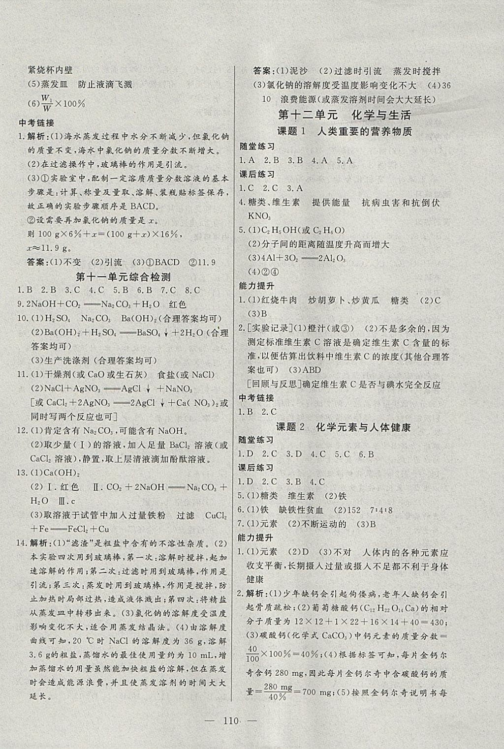 2018年自主训练九年级化学下册人教版 参考答案第14页