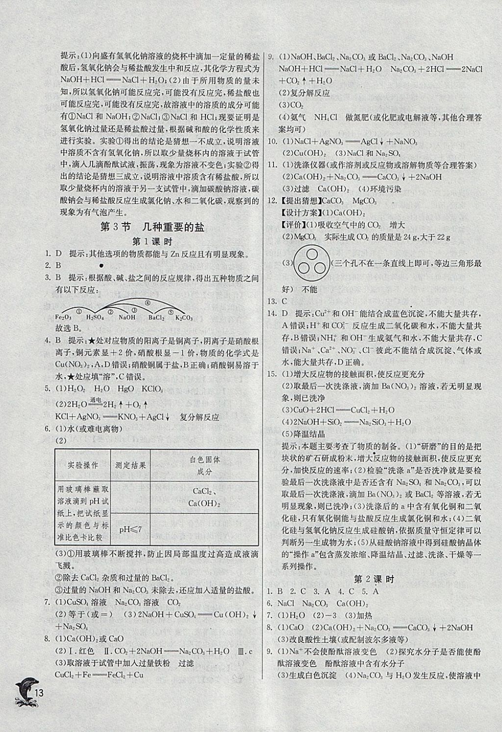 2018年实验班提优训练九年级化学下册沪教版 参考答案第13页