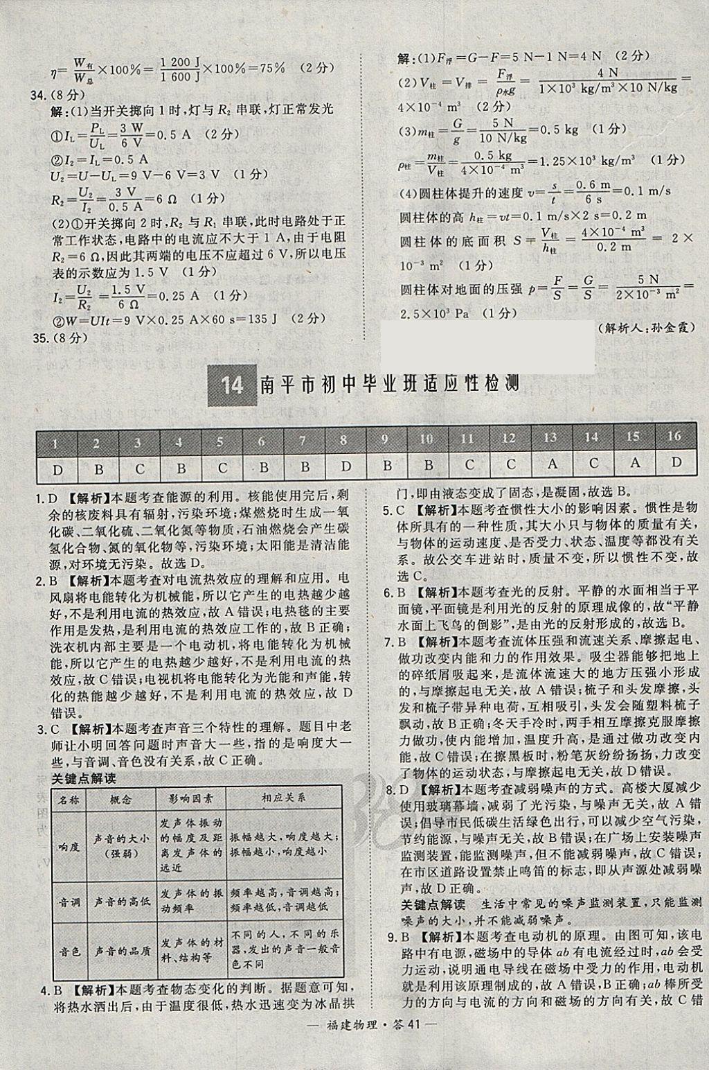 2018年天利38套福建省中考試題精選物理 參考答案第41頁