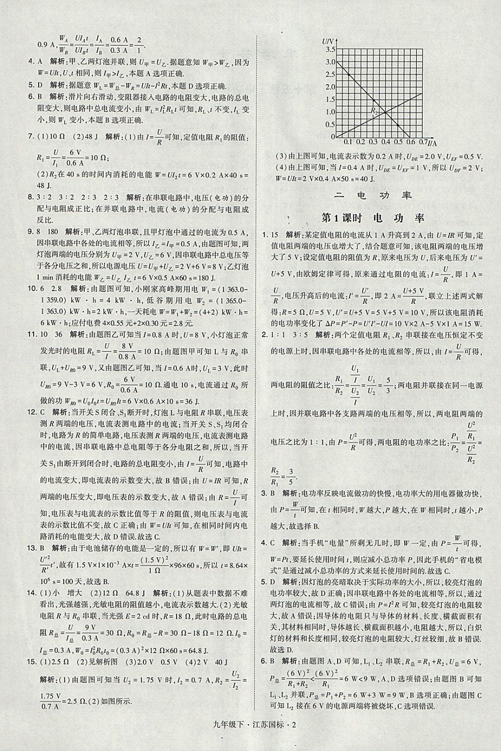 2018年經(jīng)綸學(xué)典學(xué)霸九年級物理下冊江蘇版 參考答案第2頁