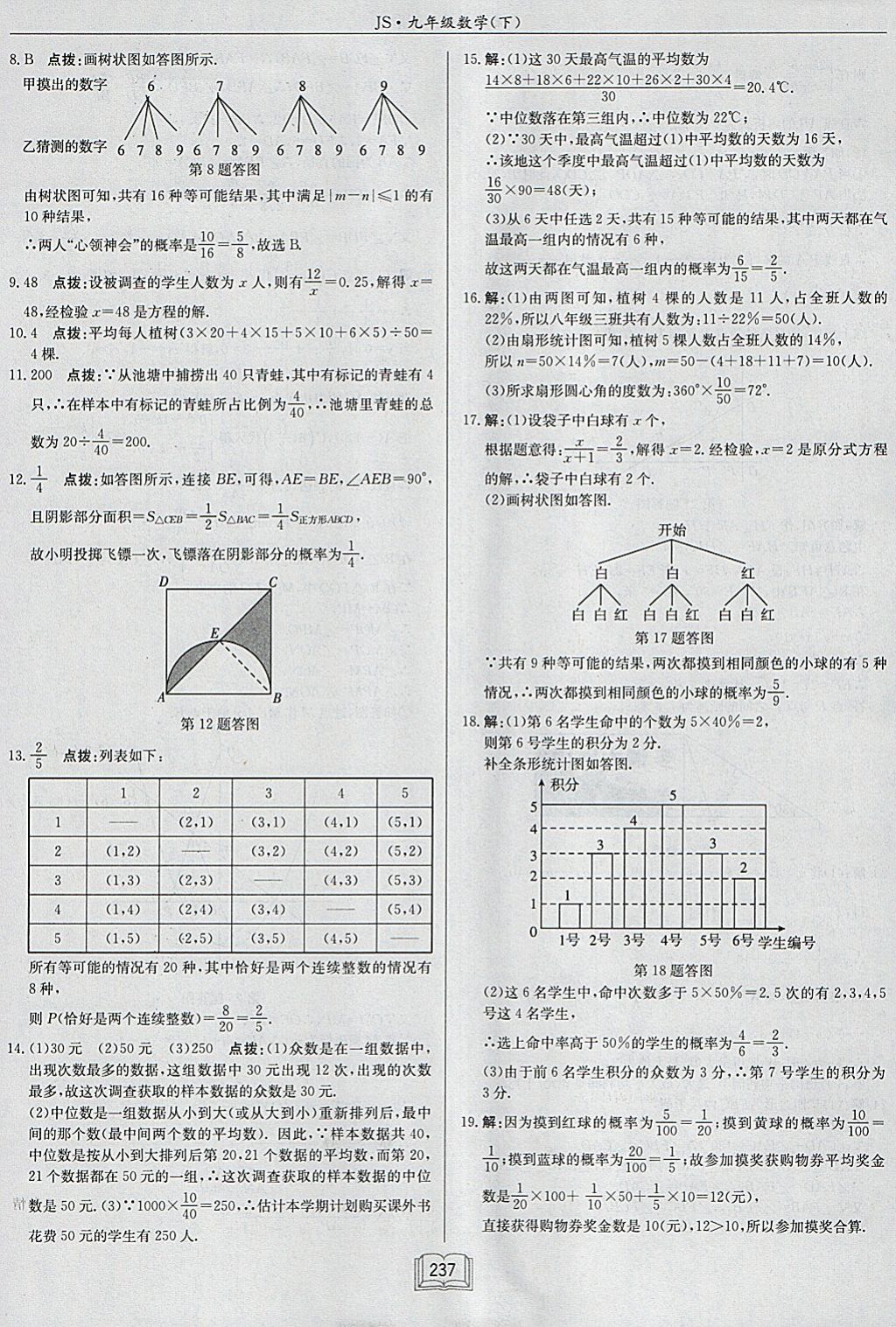 2018年启东中学作业本九年级数学下册江苏版 参考答案第61页