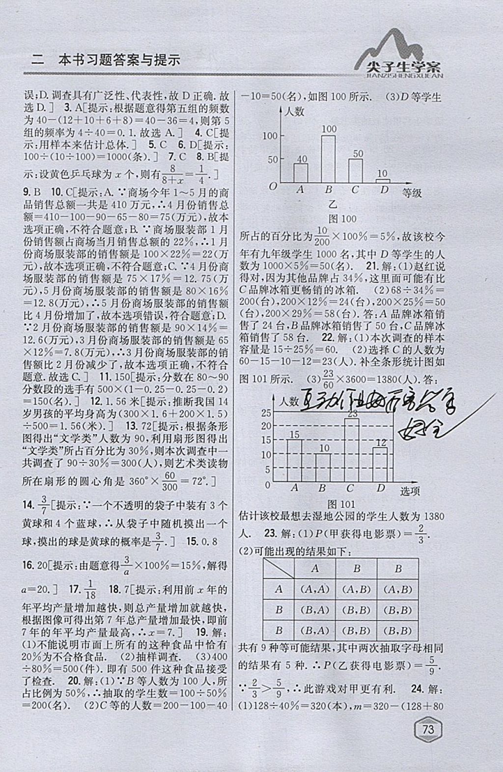 2018年尖子生学案九年级数学下册苏科版 参考答案第43页