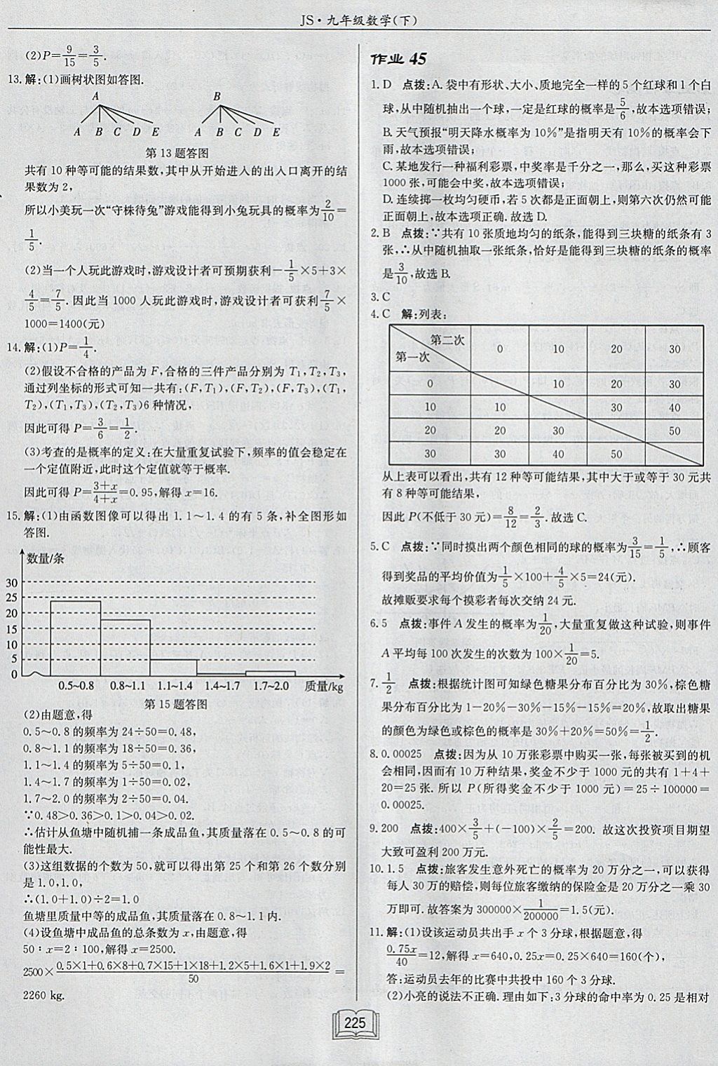 2018年启东中学作业本九年级数学下册江苏版 参考答案第49页