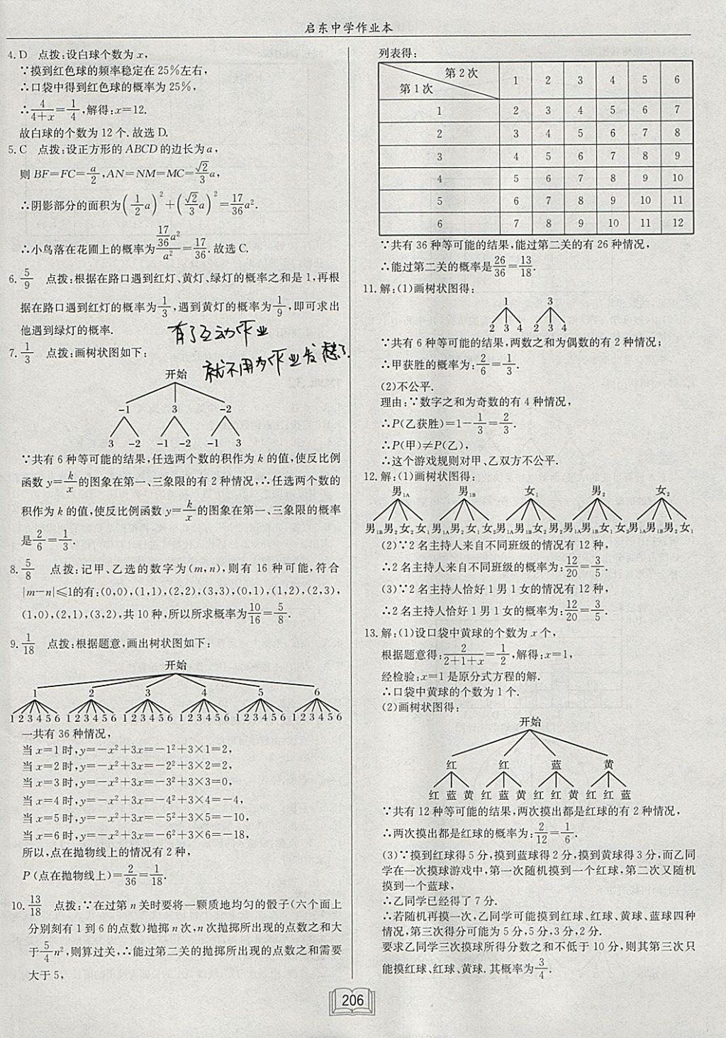 2018年启东中学作业本九年级数学下册沪科版 参考答案第34页