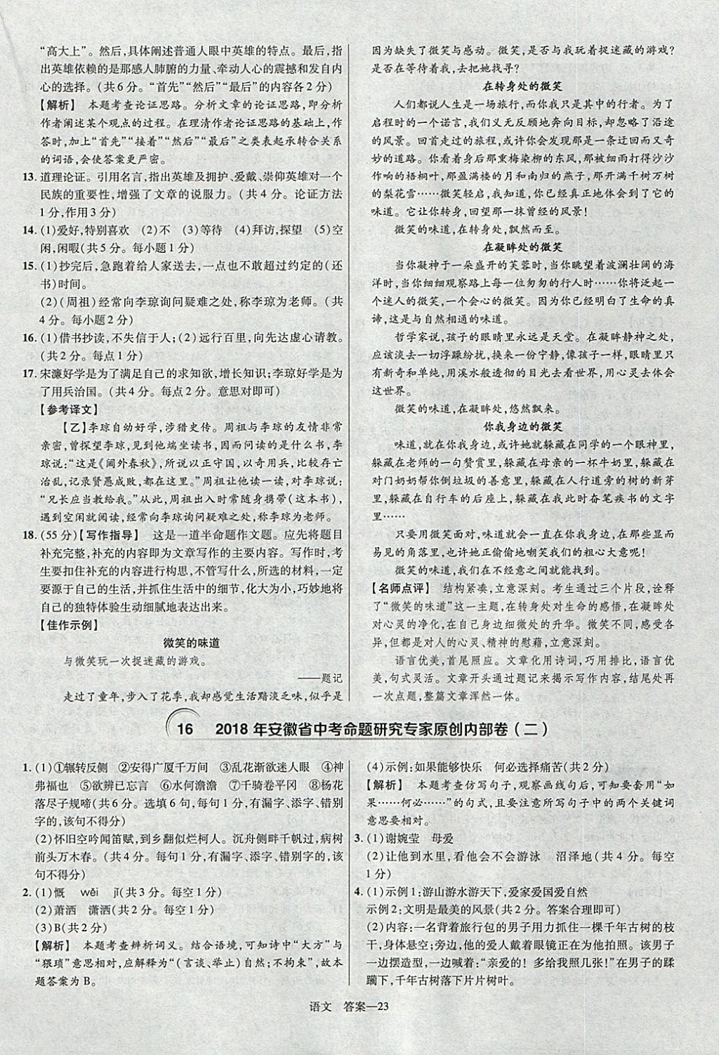 2018年金考卷安徽中考45套匯編語(yǔ)文第8年第8版 參考答案第23頁(yè)