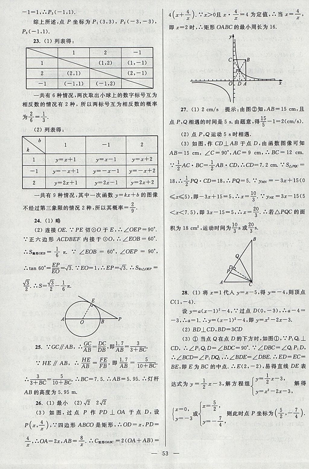 2018年亮点给力大试卷九年级数学下册江苏版 参考答案第53页