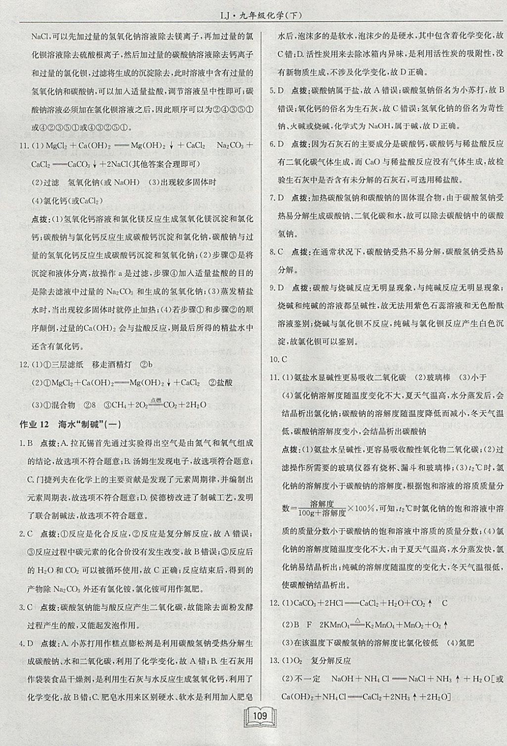 2018年啟東中學(xué)作業(yè)本九年級化學(xué)下冊魯教版 參考答案第9頁