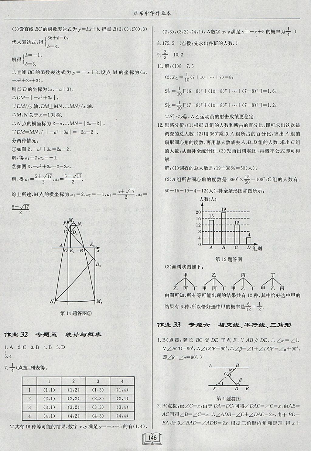 2018年启东中学作业本九年级数学下册人教版 参考答案第22页