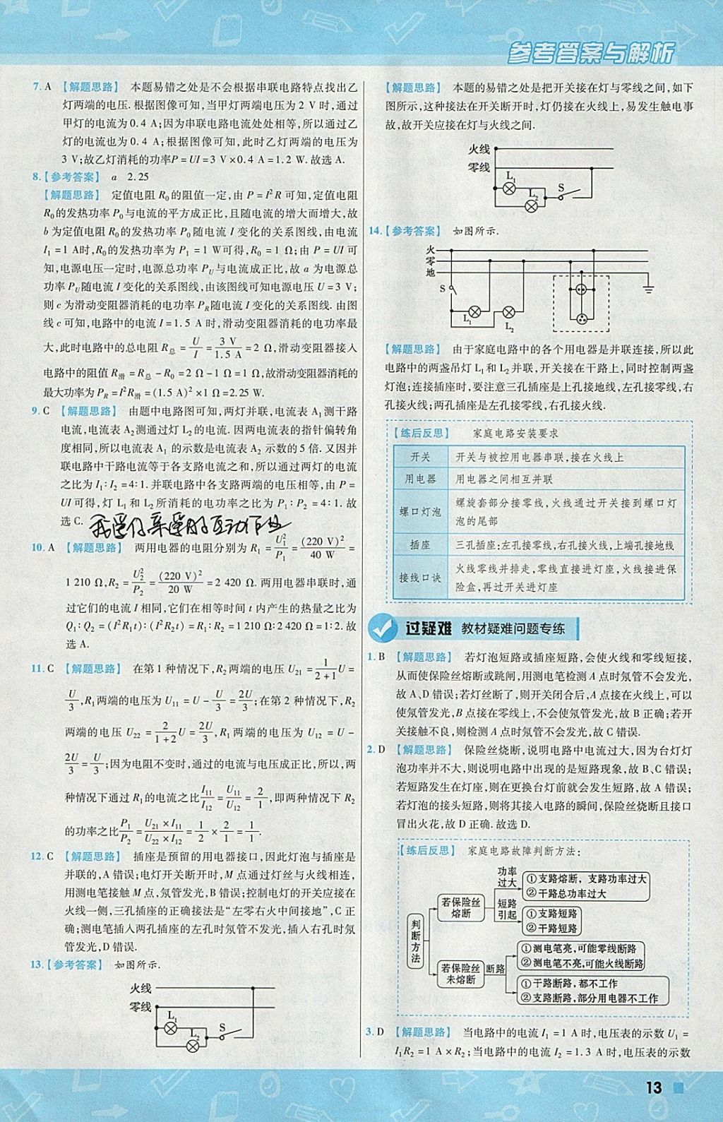 2018年一遍過初中物理九年級(jí)下冊(cè)蘇科版 參考答案第13頁