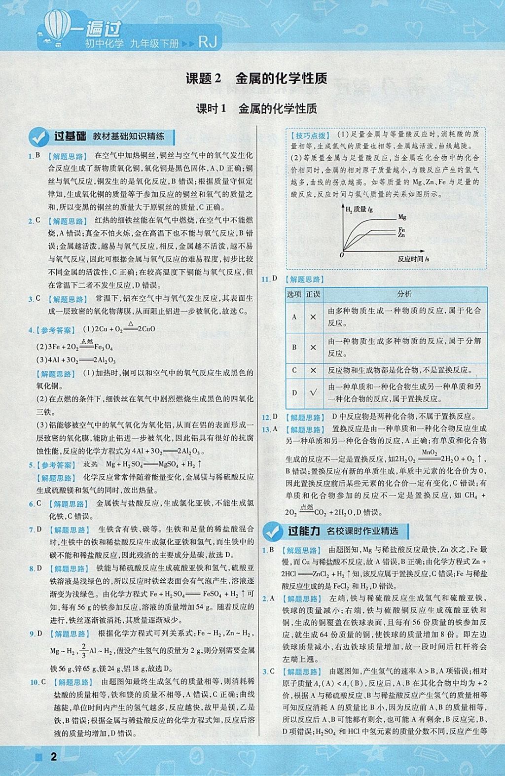 2018年一遍过初中化学九年级下册人教版 参考答案第2页