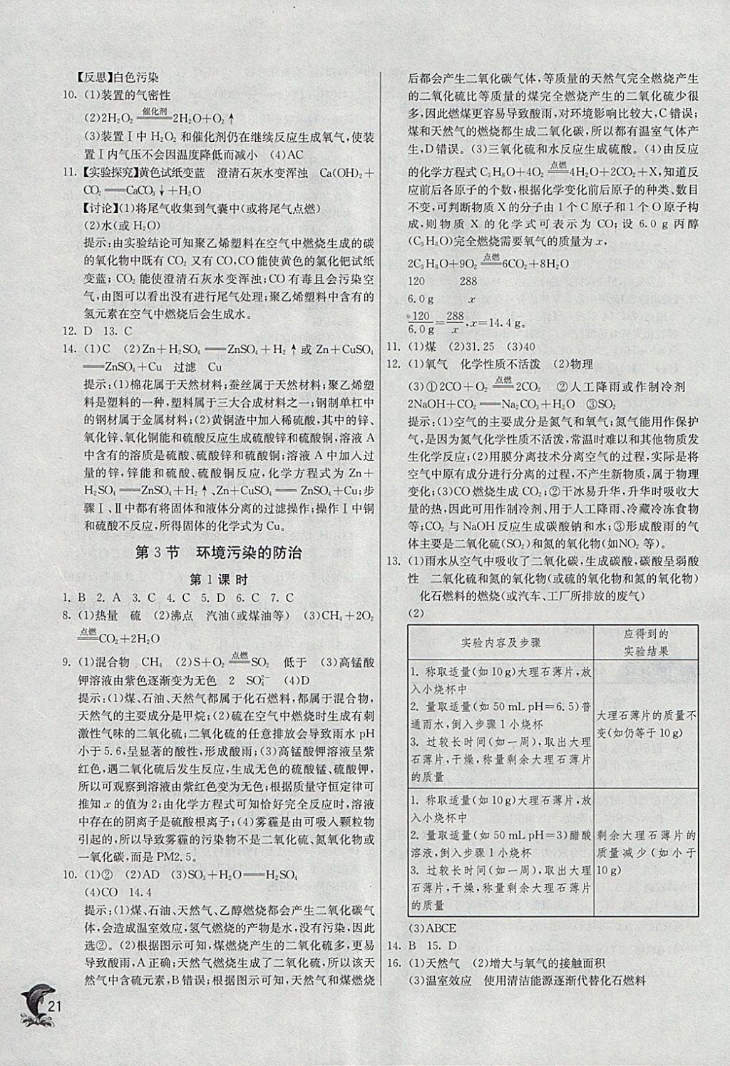 2018年实验班提优训练九年级化学下册沪教版 参考答案第21页