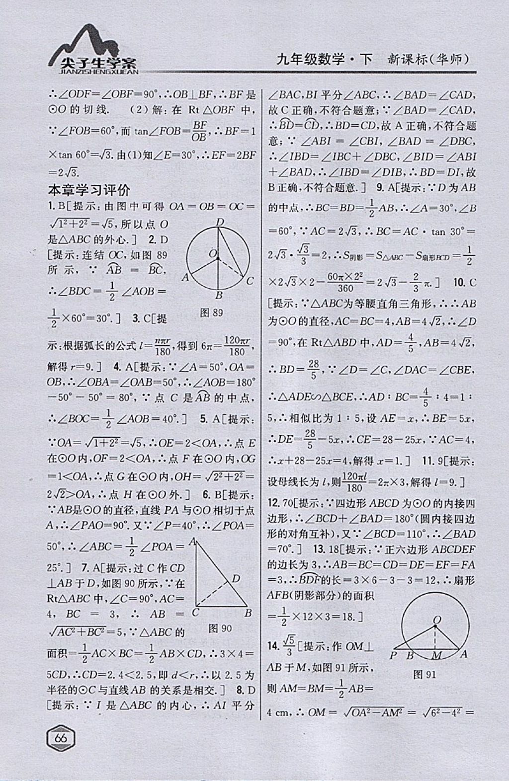 2018年尖子生学案九年级数学下册华师大版 参考答案第38页