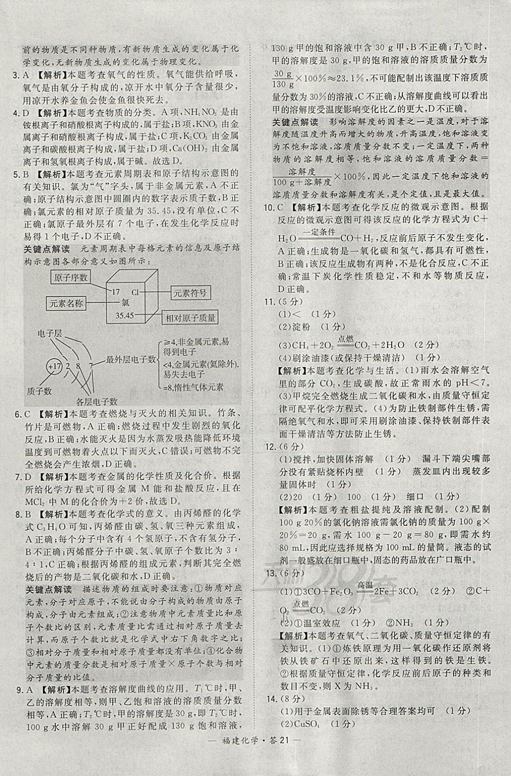 2018年天利38套福建省中考试题精选化学 参考答案第21页