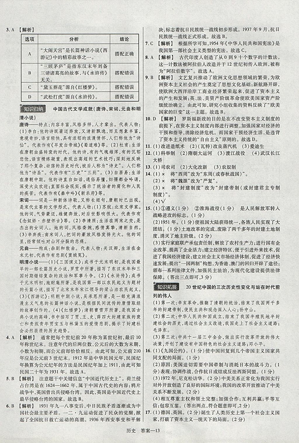 2018年金考卷安徽中考45套匯編歷史 參考答案第13頁