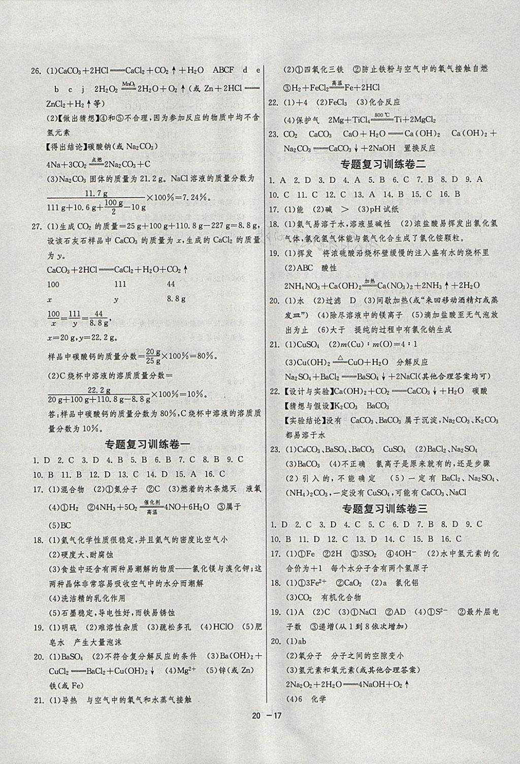 2018年1課3練單元達標測試九年級化學下冊人教版 參考答案第17頁