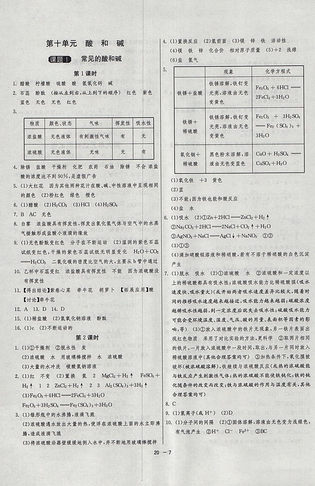 2018年1课3练单元达标测试九年级化学下册人教版 参考答案第7页