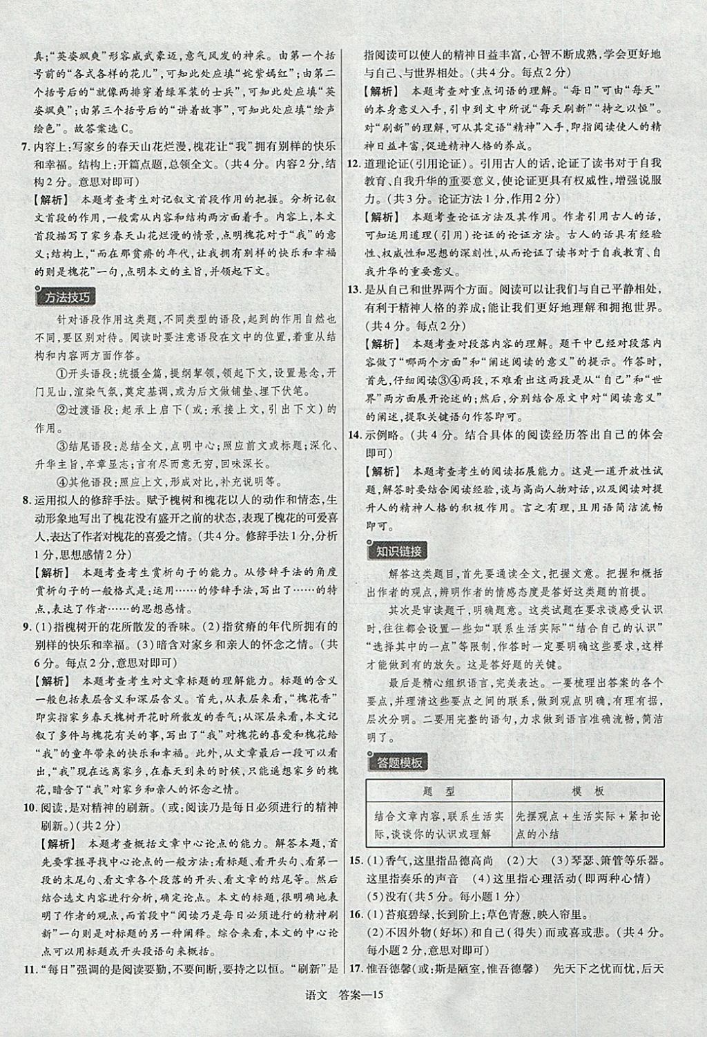 2018年金考卷安徽中考45套匯編語文第8年第8版 參考答案第15頁