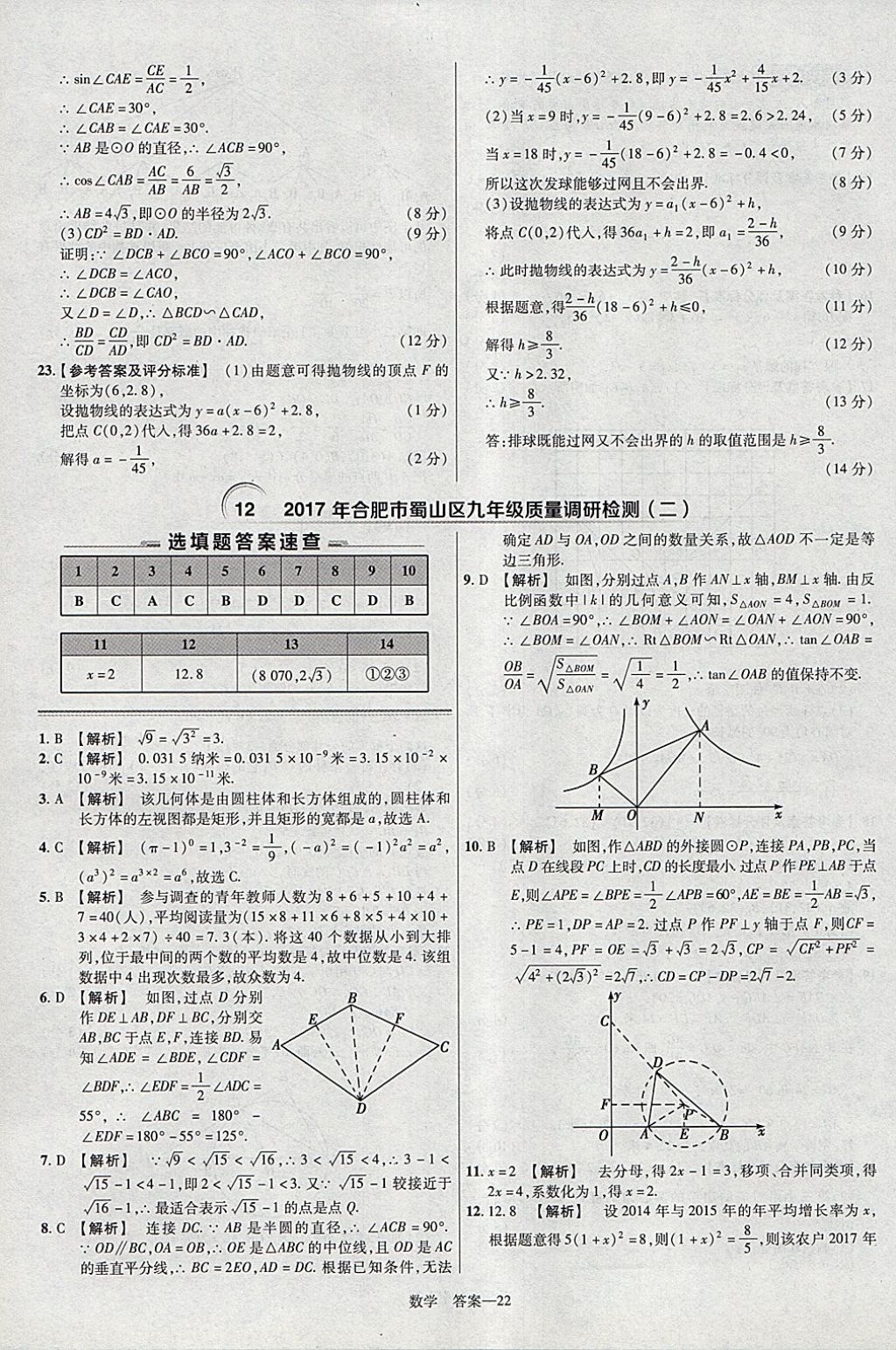 2018年金考卷安徽中考45套匯編數(shù)學(xué)第8年第8版 參考答案第22頁