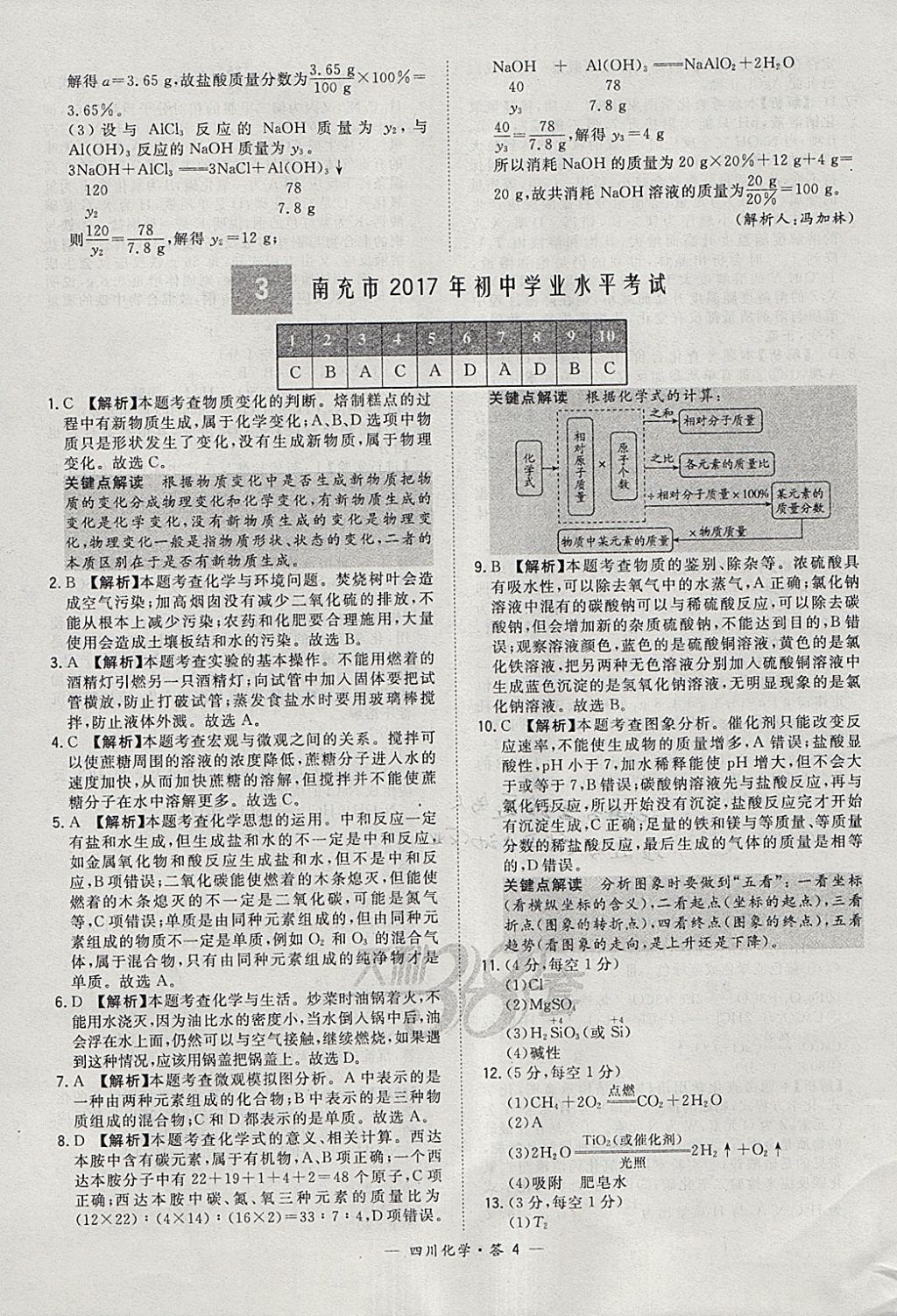 2018年天利38套四川省中考試題精選化學 參考答案第4頁