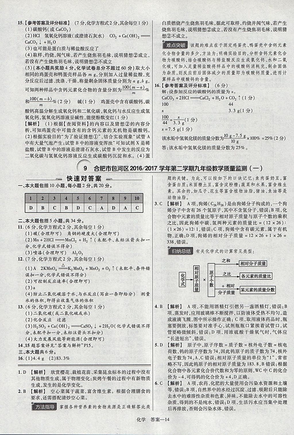 2018年金考卷安徽中考45套匯編化學(xué) 參考答案第14頁