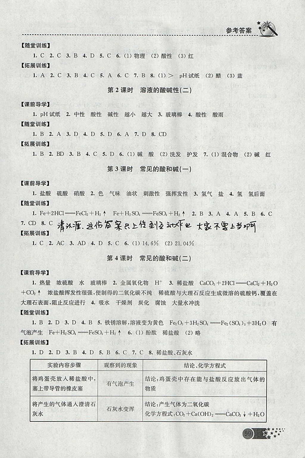 2018年名師點(diǎn)撥課時(shí)作業(yè)本九年級(jí)化學(xué)下冊(cè)上教版 參考答案第3頁(yè)