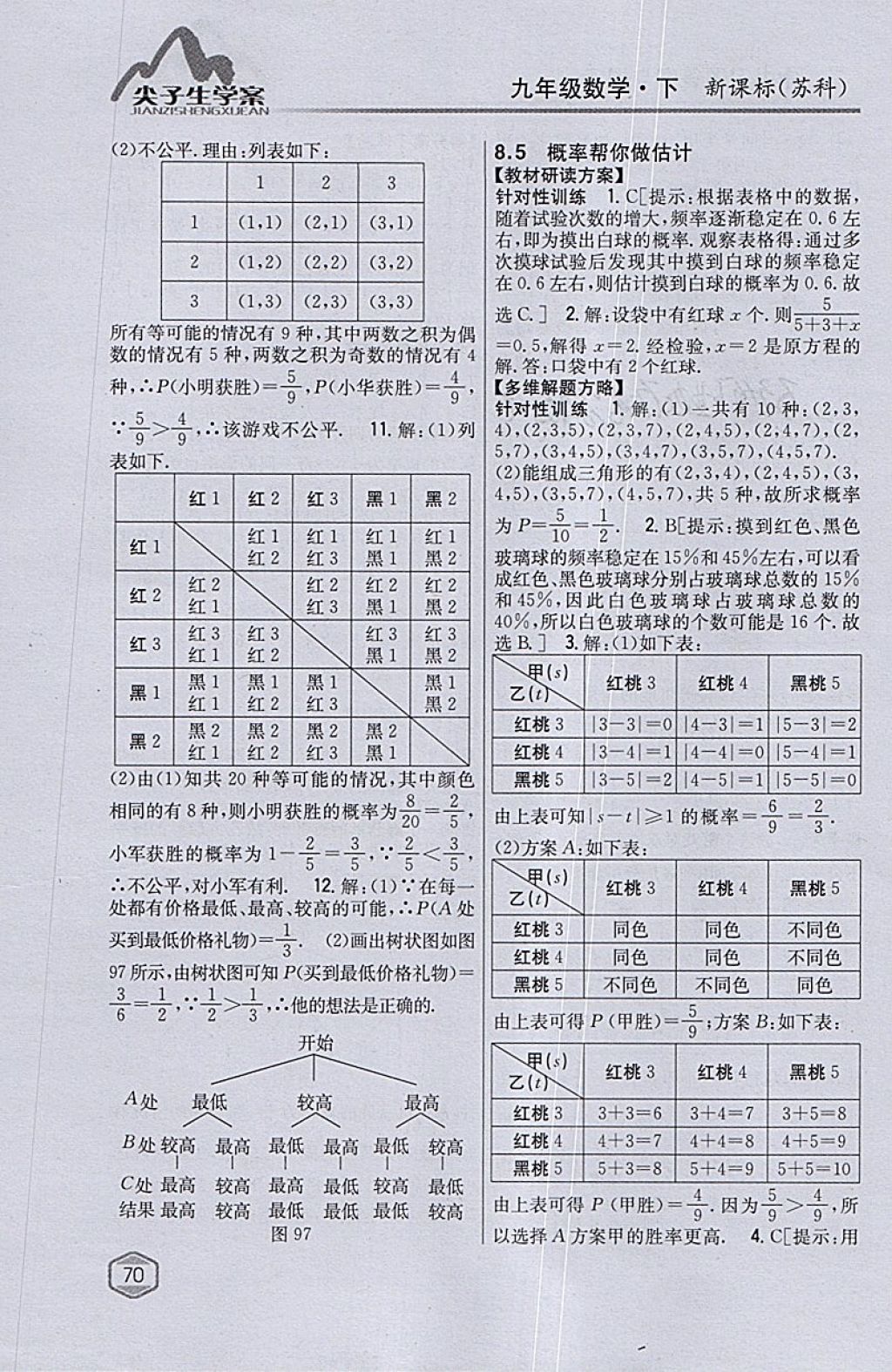 2018年尖子生学案九年级数学下册苏科版 参考答案第40页