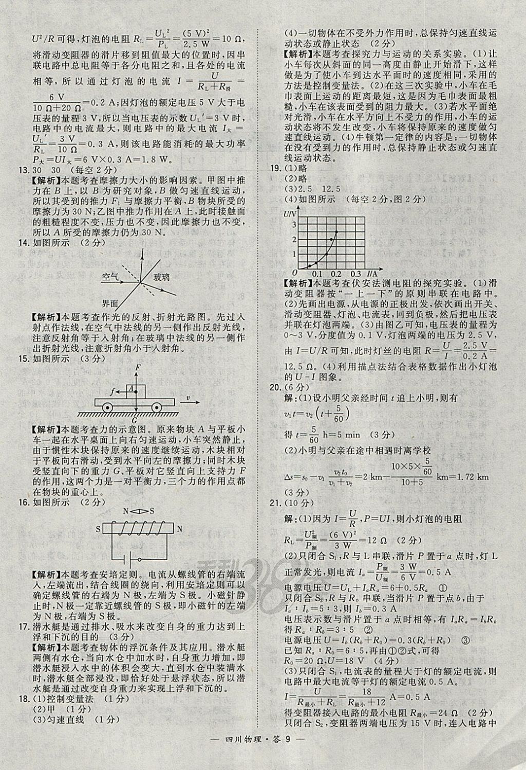 2018年天利38套四川省中考试题精选物理 参考答案第9页