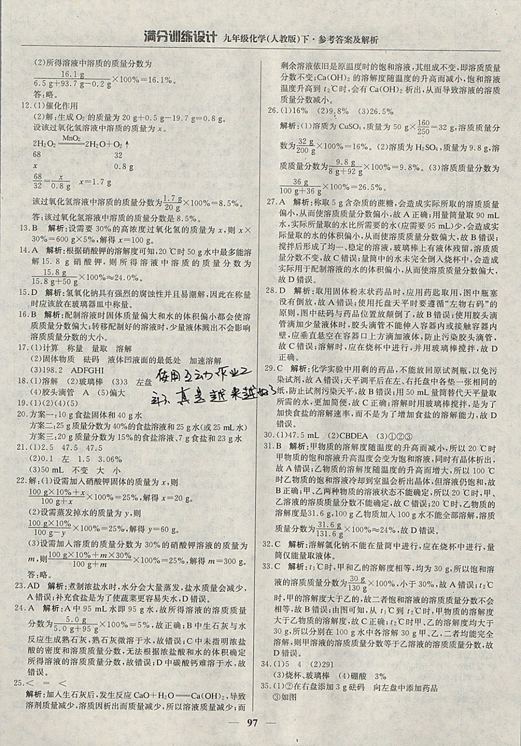 2018年滿分訓(xùn)練設(shè)計(jì)九年級(jí)化學(xué)下冊(cè)人教版 參考答案第10頁