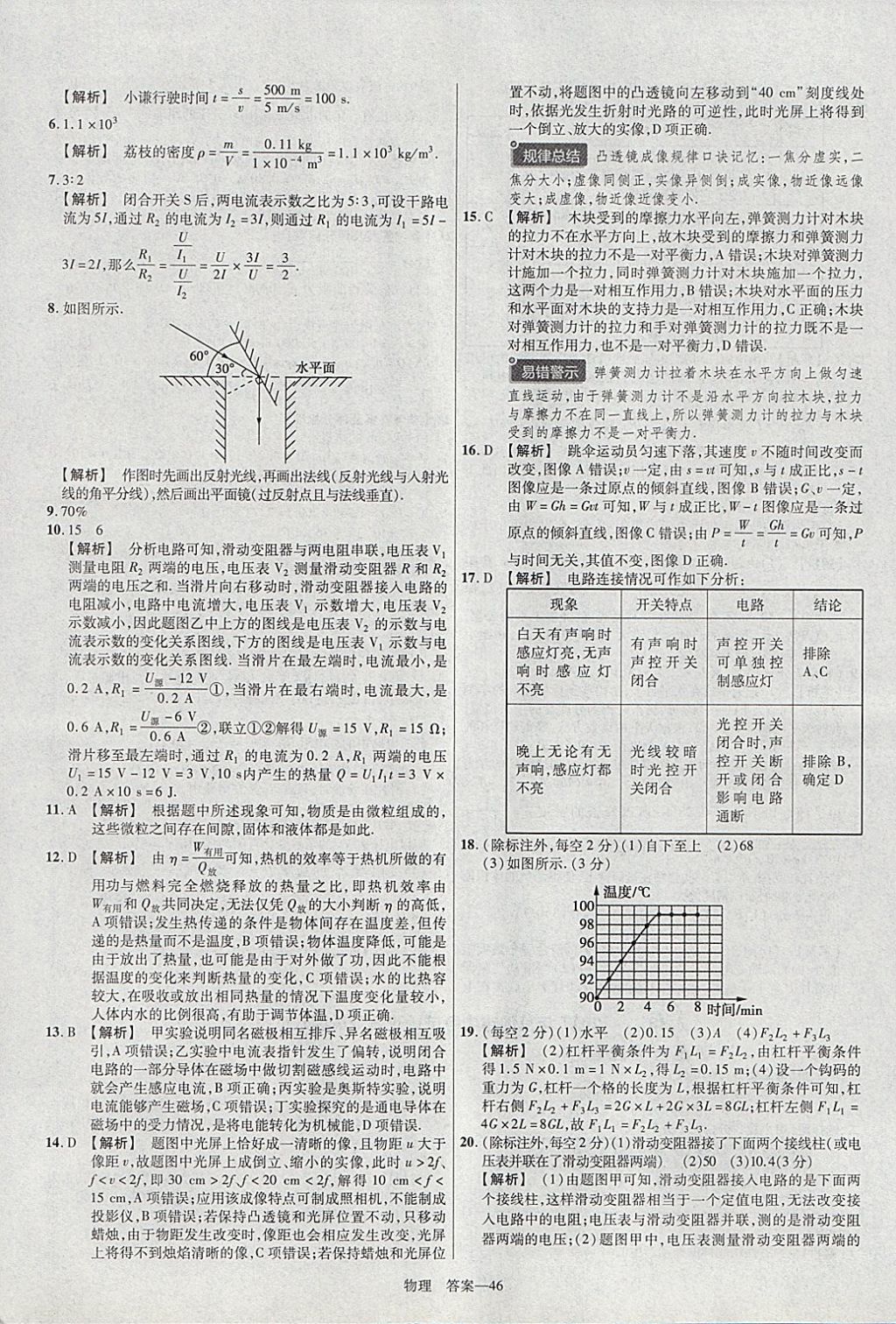 2018年金考卷安徽中考45套匯編物理 參考答案第46頁