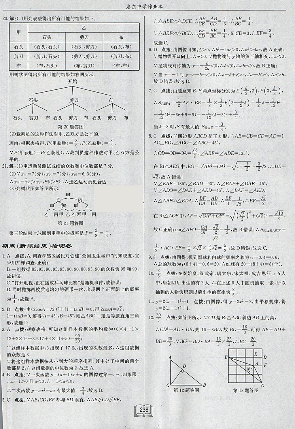 2018年启东中学作业本九年级数学下册江苏版 参考答案第62页